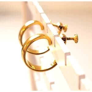 Signed Napier Goldtone Hoops Clip Screwback Vtg MCM 50s 60s Minimalist Retro